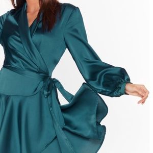 Satin Wrap Dress (Teal)